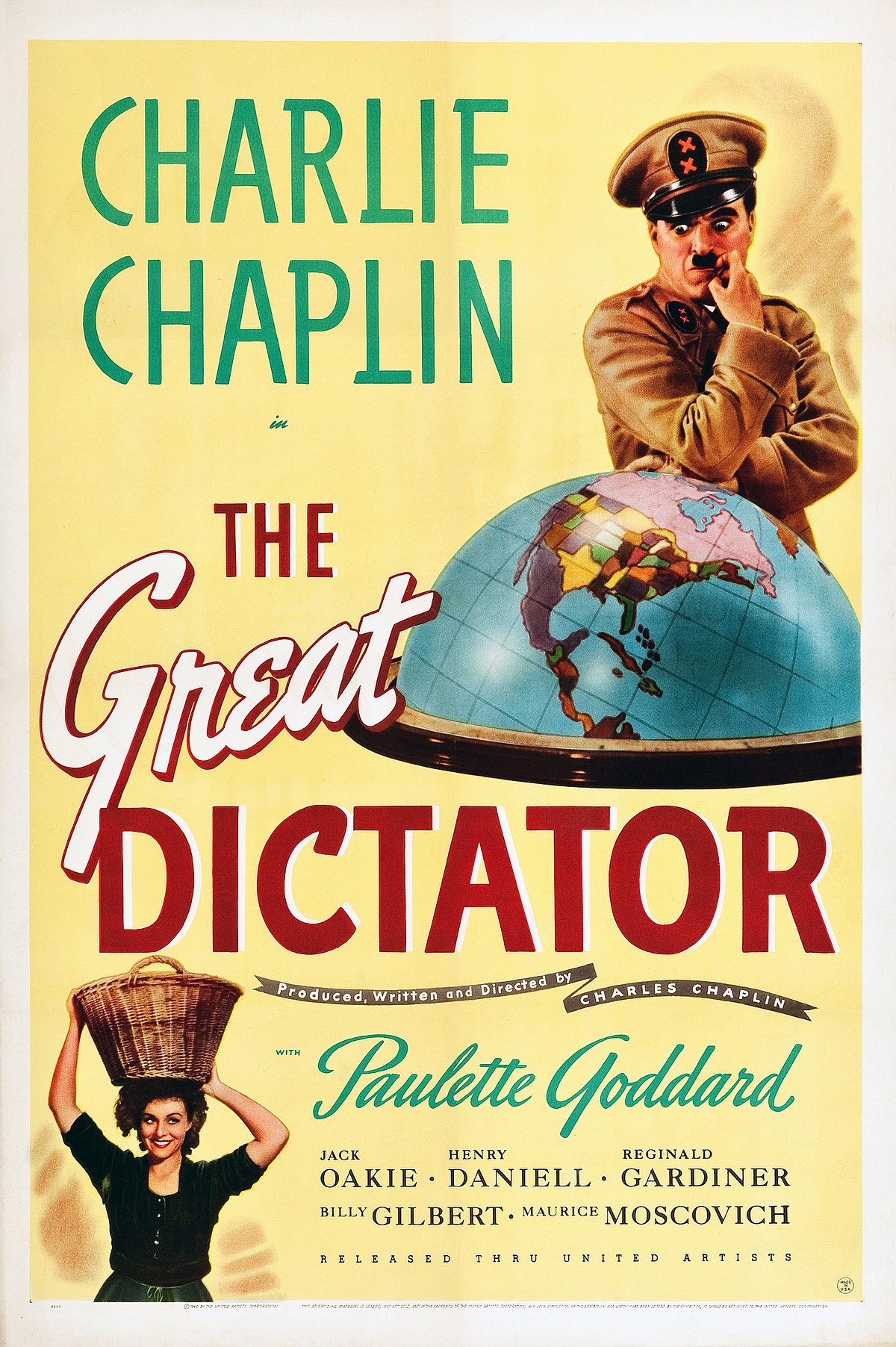 Graphic image of the poster for the film The Great Dictator