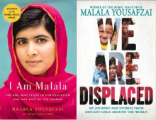 Book covers for "I Am Malala" and "We are Displaced"