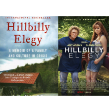 Hillbilly elegy book cover and movie cover side by side