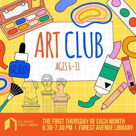 Art club with images of art supplies