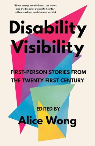 Book Cover For Disability Visibility. Cream Background With Multicolored Triangles And Title in Black.