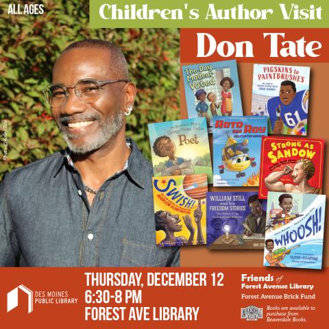 Don Tate Children's Author Visit with a collage of books he has written and illustrated