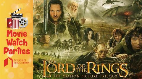 Characters from the Lord of the Rings movies with the logo in foreground.