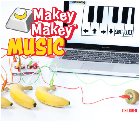 Bananas and computer hooked up to a makey makey machine 