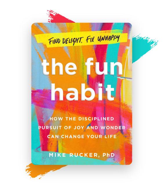 Book cover for The Fun Habit with the title in white letters over many vibrantly colorful paint strokes.