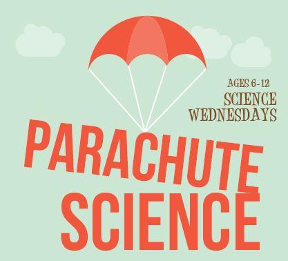 red text on a green background that says Parachute Science with a red parachute